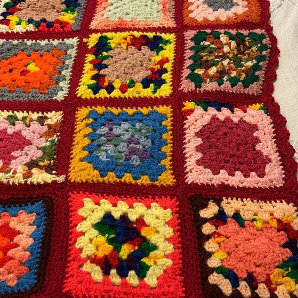 Crocheted Granny Square Multi Colored Afghan Lap Blanket - NEW
